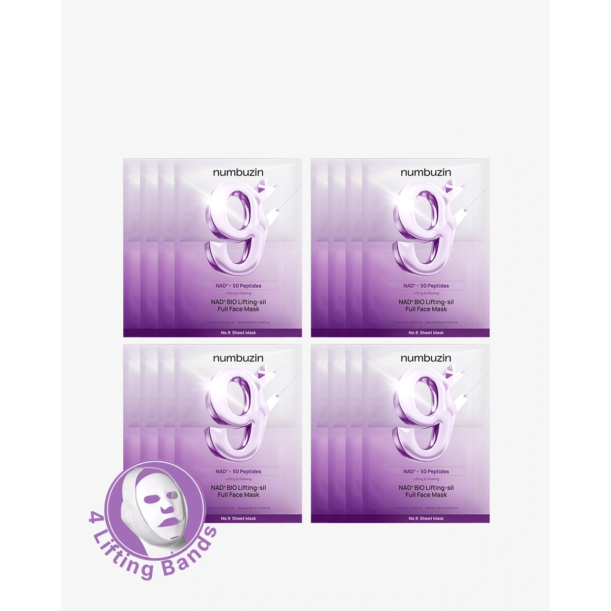 No 9 Nad Bio Face Mask Bundle 16 Sheets 4 Lifting Bands by Numbuzin