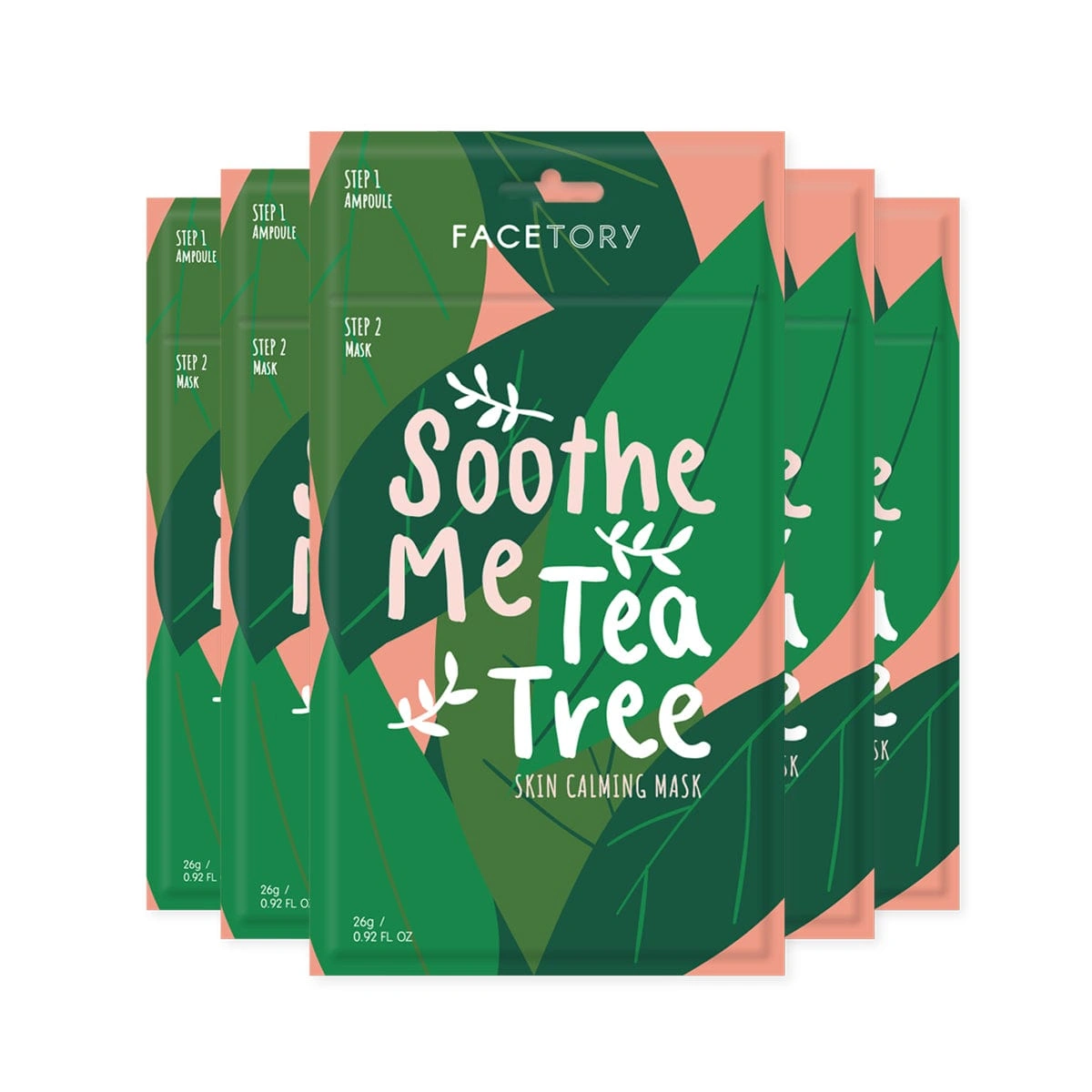 Soothe Me Tea Tree 2 Step Sheet Mask Soothing Clearing 5-Pack by FaceTory