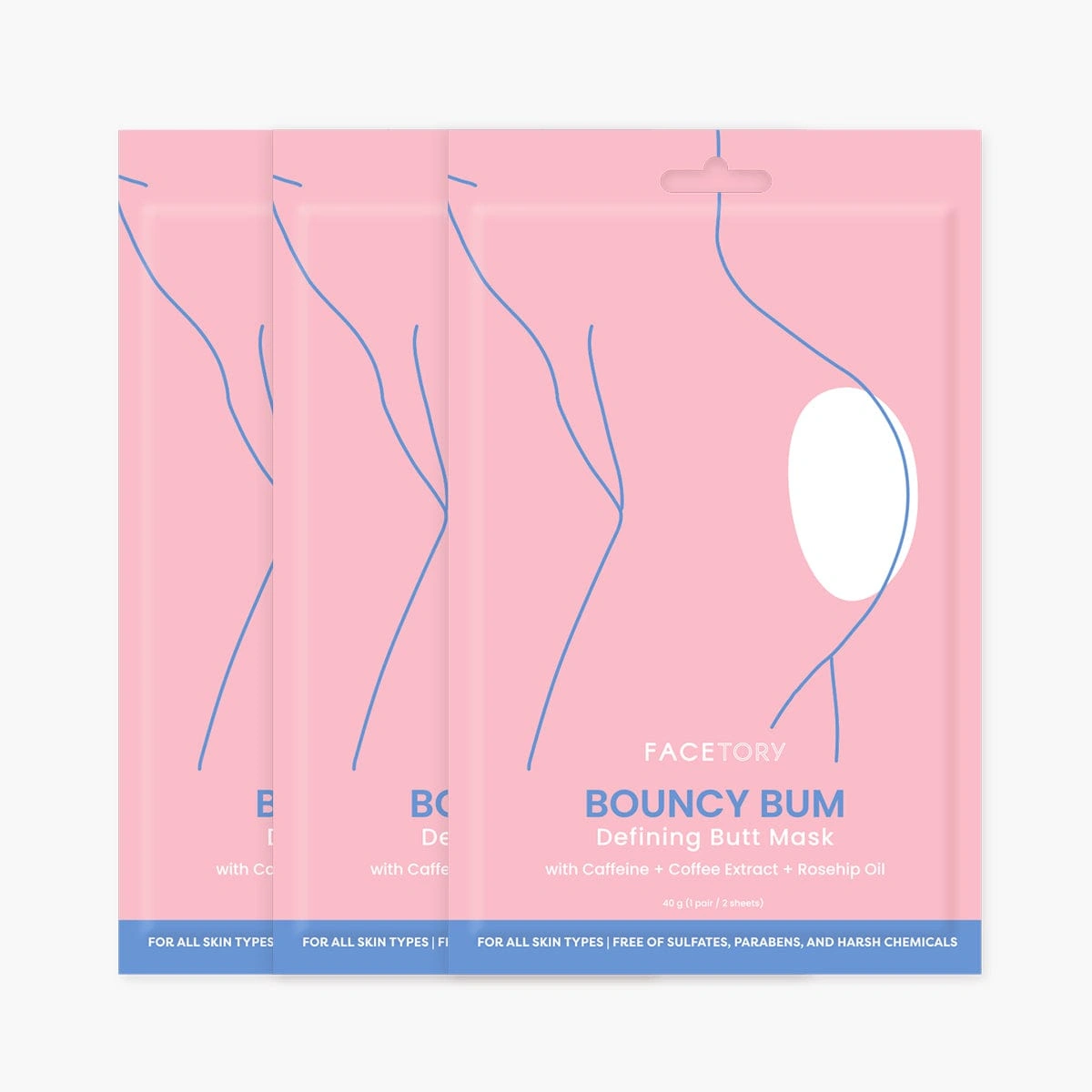 Bouncy Bum Defining Butt Mask Caffeine And Rosehip Oil 3-Pack by FaceTory