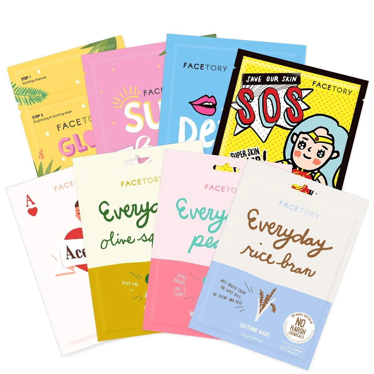 Facetory Combination Skin Type Sheet Mask Collection Pack Of 8 by FaceTory
